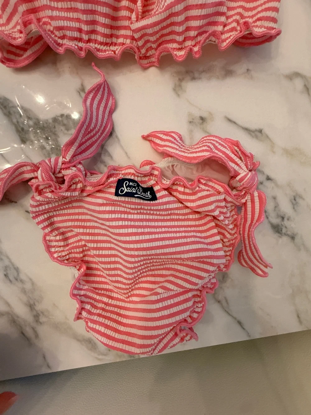 MC2 Saint Barth Pink and White Striped Ruffle Two-Piece Bikini